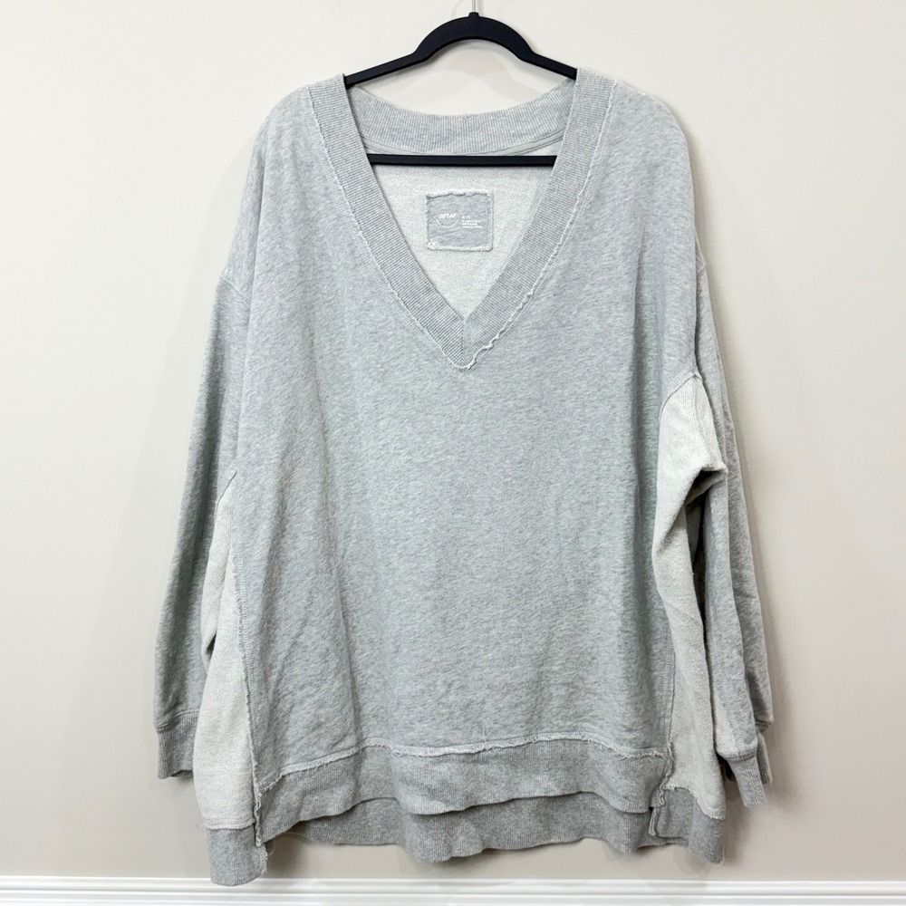 Aerie Women XL Vacay Every Day Slouchy Sweatshirt gray Distressed Oversized - Picture 2 of 14